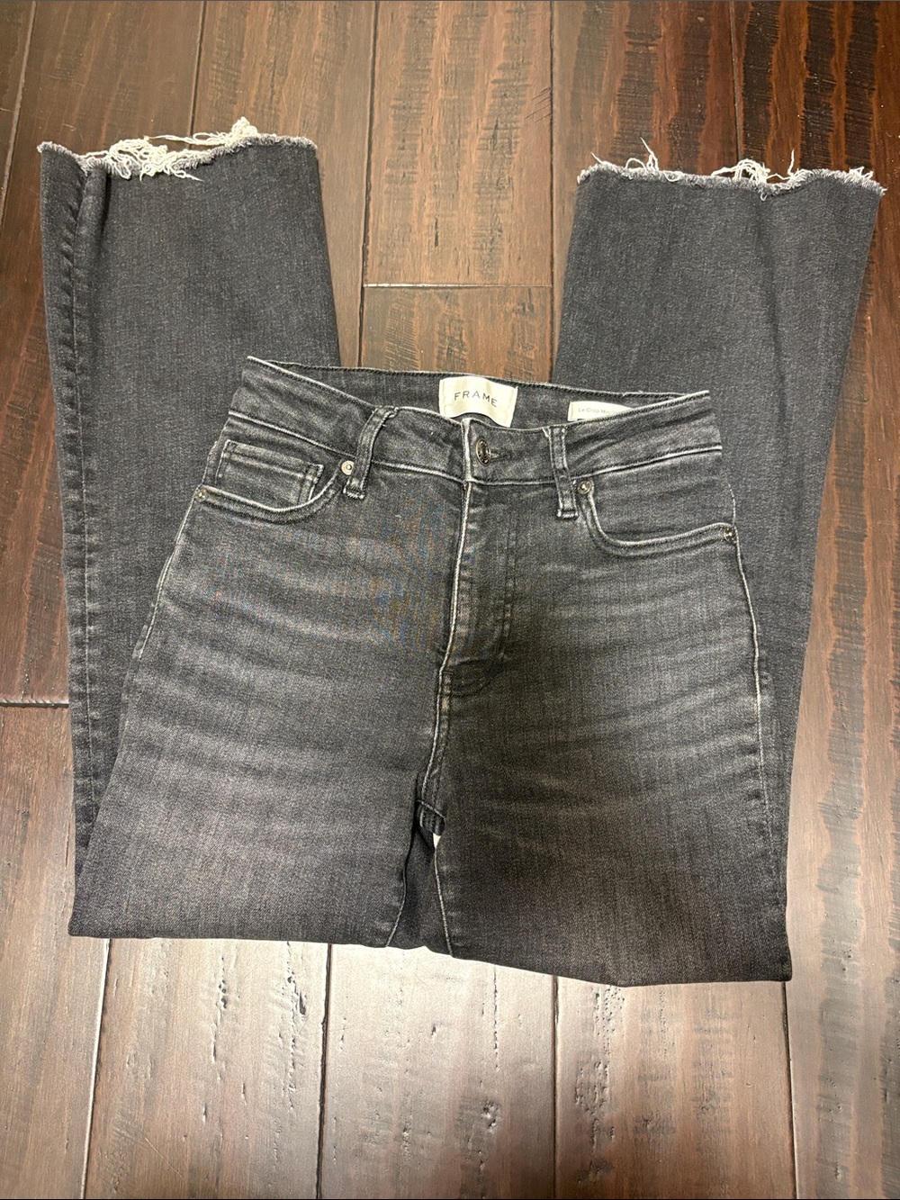 Frame Denim Distressed Black/Grey Boot Cut Jeans